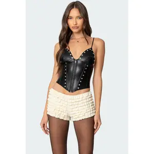 Studded Faux Leather Corset