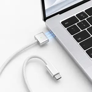 140W Magnetic USB C Charging Cable 6.6FT, Fast Charging Magnetic Charger Cord for MacBook Pro Air, USB-C Laptop, iPad Pro, Tablet, White Braided Cable