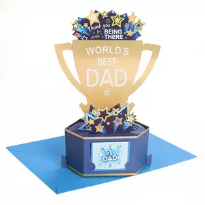 Hot Stamped 3D Father's Day Card, Best Dad Greeting Card, Meteor & Trophy Pop-Up Card, Birthday Card with Envelope, Creative Paper Art Gift