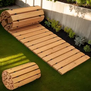 PIYPIY 6/ 8/ 10/12FT Wooden Garden Walkway with Rust-Resistant Steel Wire And Non-Slip Texture, Pavers for Outside Walkway - Suitable for Garden Accessories, Backyard Decor, Poolside - Durable Wooden Walkway, Garden Deal, Outdoor Pathway Patio, snow plow