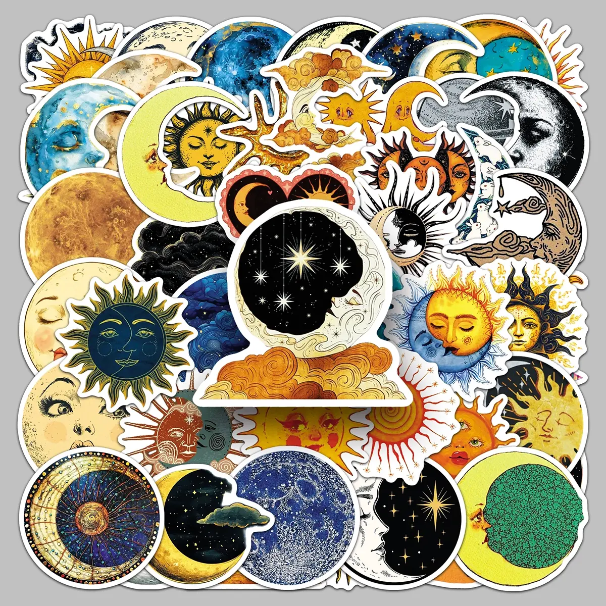 50pcs cartoon retro fantasy sun moon nebula stickers diy mobile phone case display cabinet bookshelf creative trend stickers
