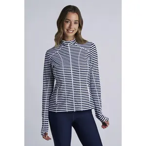 Women's Malawi Fitted Swim Jacket with Full Zip | White/Navy Stripe