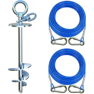 Tie Out  and Stake for Yard,with 2x20FT Heavy Duty Cables,360?Swivel  Run Anchor- No ,Runner for Yard - Up to 200LBS,Ideal for Outdoor Camping