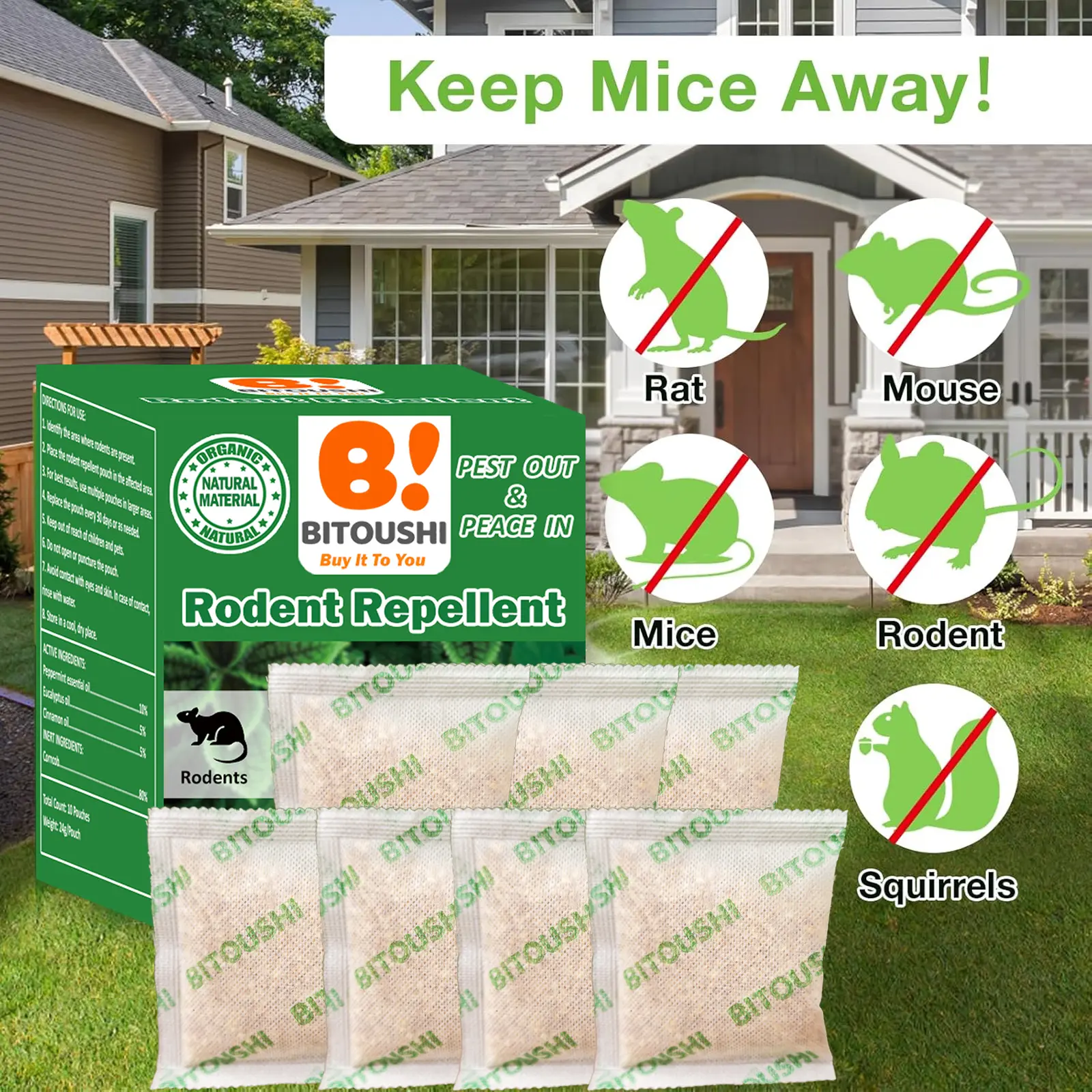 Natural Mouse Repellent Pouches 12 Pack – Peppermint Oil Rodent Repellent Indoor for Home, Garage, Car & RV – Pest Control Pouches Long Lasting Mice Deterrent, Safe for Kids & Pets
