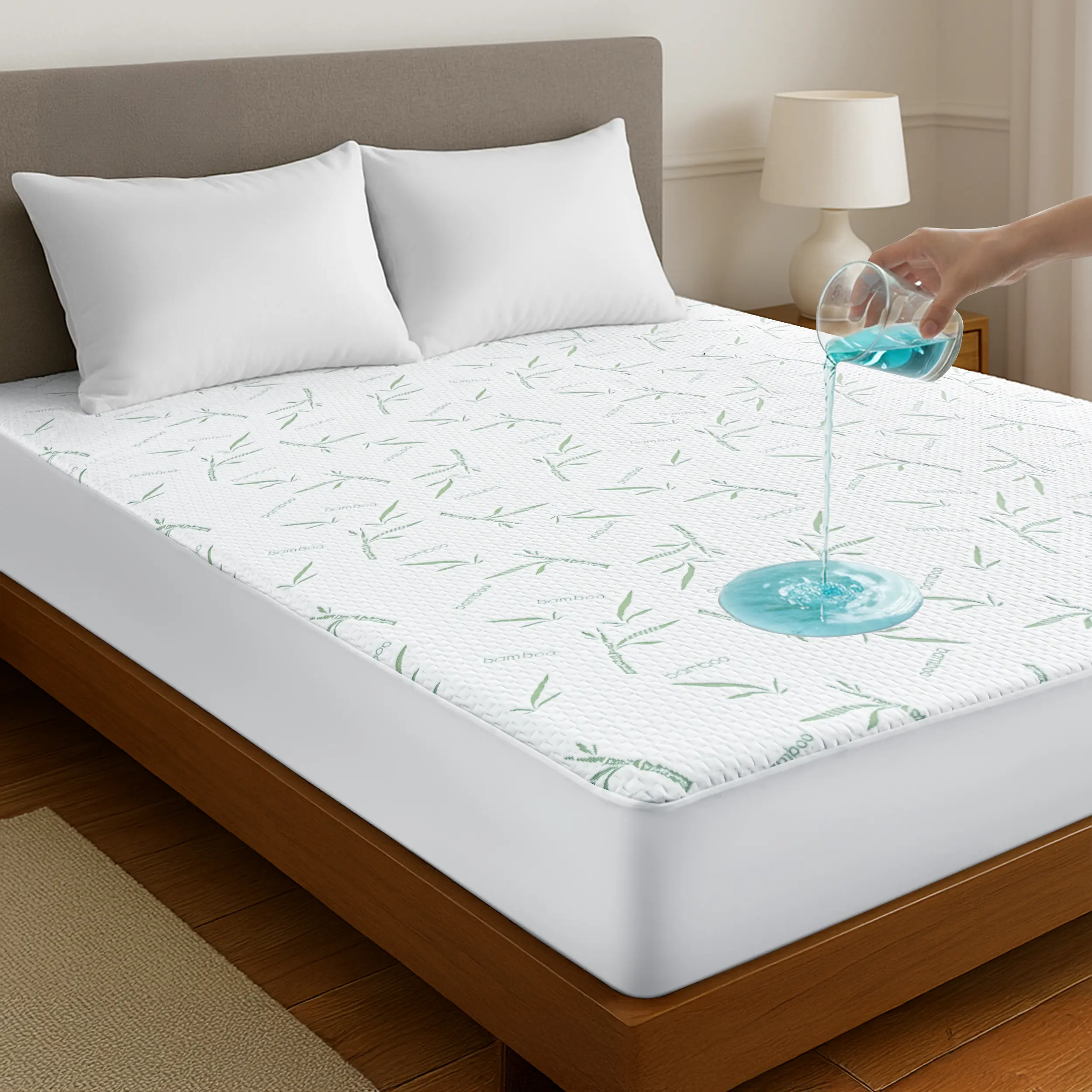 Waterproof Bamboo Mattress Protector – Noiseless Quilted Mattress Cover, Soft Breathable Bed Protector, 16” Deep Pocket Fitted Sheet