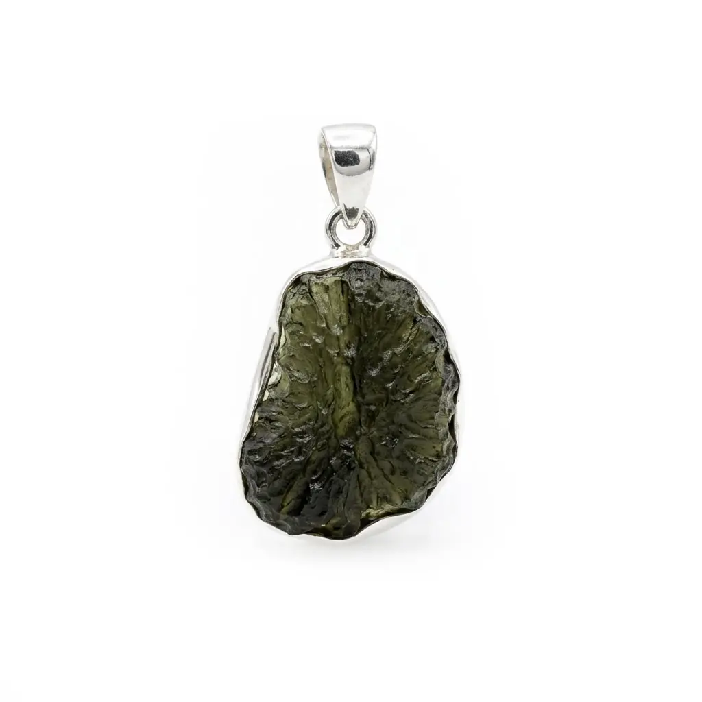 Moldavite Pendant — Genuine Czech Tektite in Sterling Silver Setting