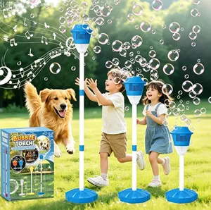 GLOWNEST Rechargeable Outdoor Standing Bubble Machine - Portable Adjustable Blower Toy with Lights, Music, 1-Button Control, 2-Speed Mode, Magical Wand, Summer Party Gift for Kids, Adjustable Bubble Maker