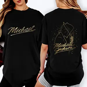 100 Percent Cotton Casual Style T-Shirt Michael Jackson Signature And Silhouette Design Summer Wear Gift For Music Lovers And Fans # Michael Jackson # Jaafar Jackson # biopic # music legend