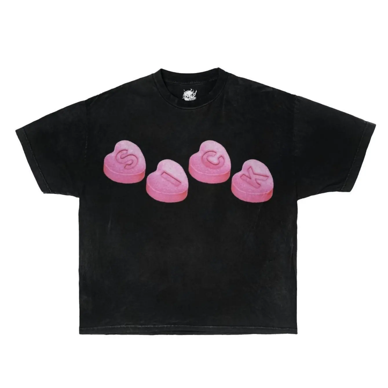 Men's Funny pill candy graphic meme Graphic T-Shirt - Short Sleeve Crew Neck Regular Fit Casual Wear | Soft & Breathable Fabric, Durable Print, Everyday Comfort, Machine Washable, Y2K streetwear style Product display background