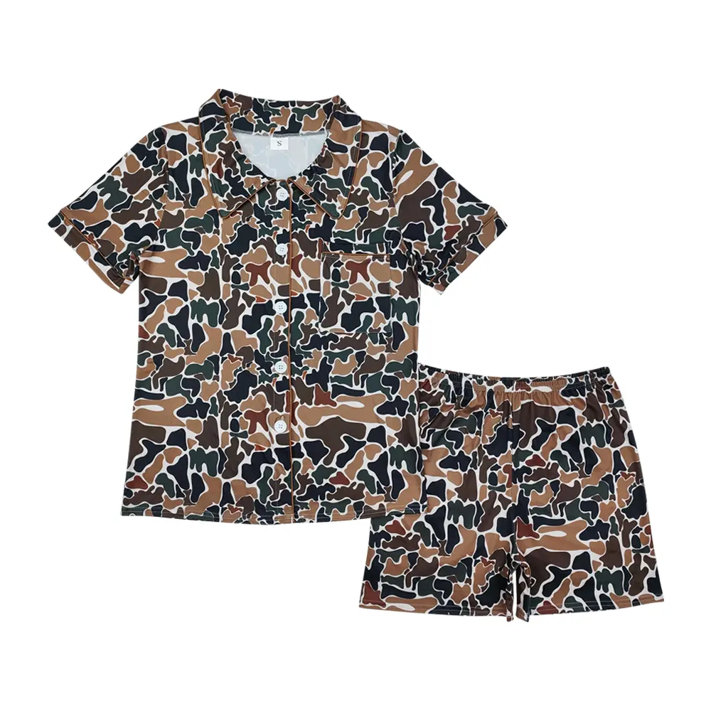 Women's 2-Piece Camo Pajama Set, Short Sleeve Top and Shorts in Soft Breathable Fabric, Lightweight Summer Loungewear, Essential, Cotton, Comfortable, Print, Cute, Casual, Basic Style, Edgy Look, Army, Nightwear, Camouflage, Plus Size, Basic Look, Machine