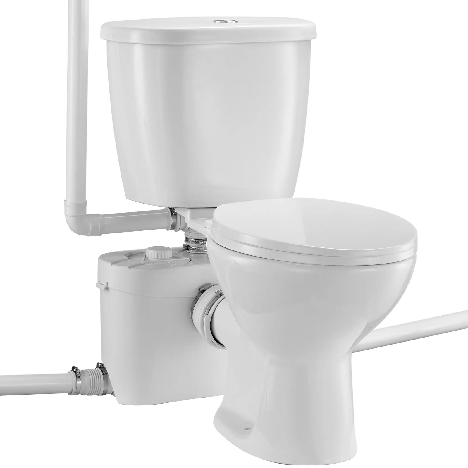 【Summerfinds】VEVOR Macerating Toilet System with Powerful 700W Macerator Pump, Rear Discharge and Upflush Toilet For Basement, Dual Flush Water Disposal, Macerating Toilet System Kit with 3-Inlet, Space Saving