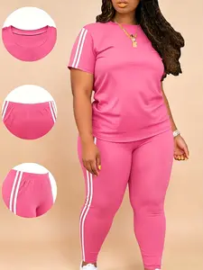 Women's Tee & Pants Set, Casual Fitted Round Neck Short Sleeve T-Shirt & Trousers, Ladies Two-Piece Outfits for All Seasons, Womenswear Matching Everyday