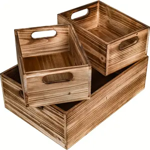 Three-piece wooden storage baskets, household desktop organizer baskets, kitchen and bathroom storage essentials