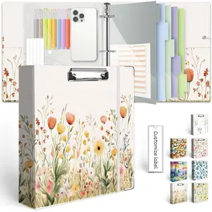 3 Ring Binder 2 Inch for 8.5"x11" Paper, Three Ring Binders with Clipboard, 5 Dividers with Tabs and Pockets, Decorative Binder with Pen Holder,Weed