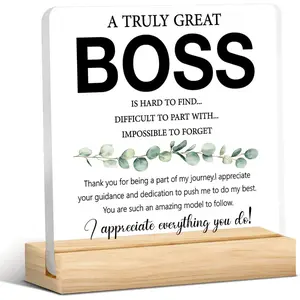 Thank You Boss Gifts for Women Men - A Truly Great Boss is Hard to Find Clear Acrylic Desk Decorative Sign, 4x4 Inches - Boss Appreciation Gifts for Home or Office Decor, Novelty Decor