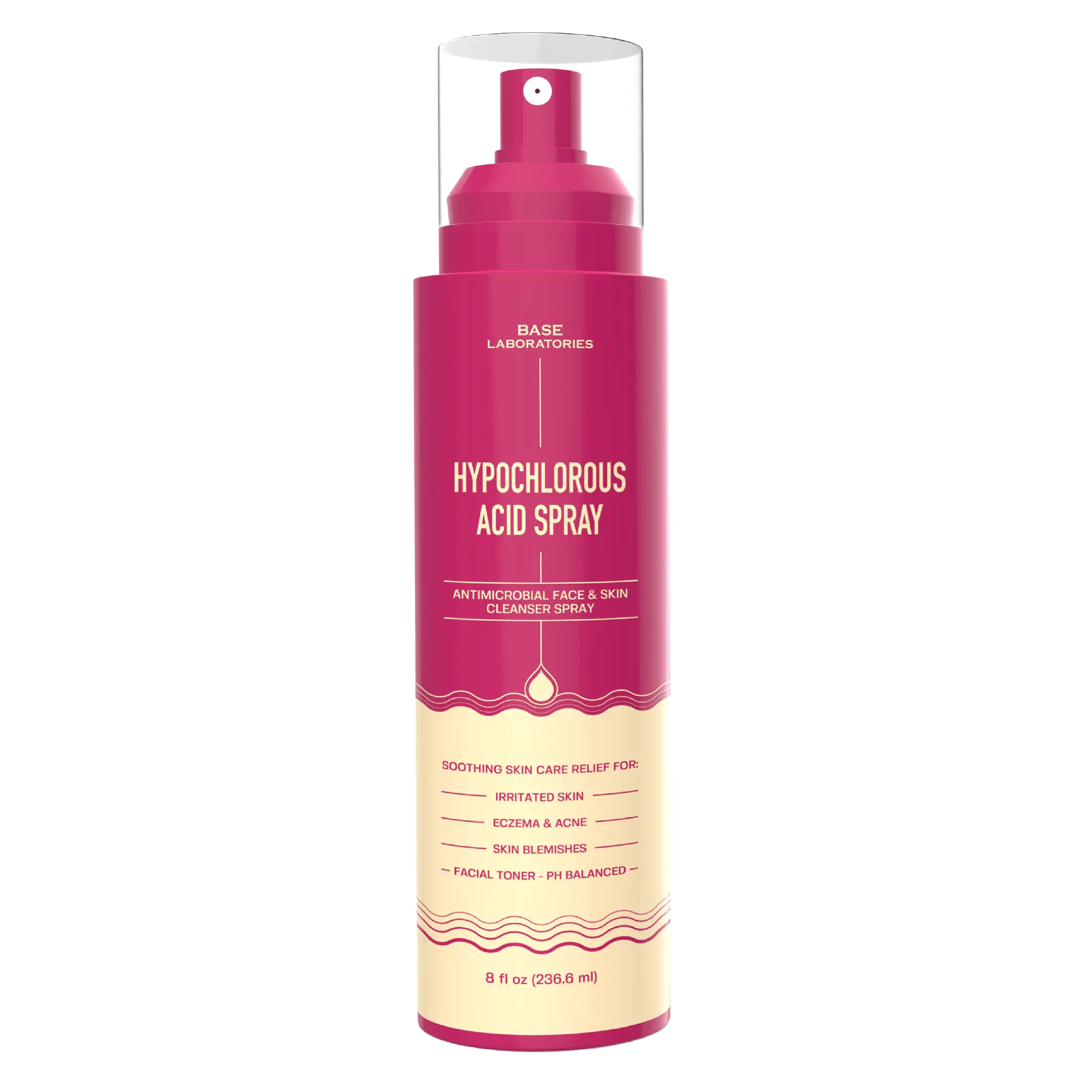 Base Laboratories Hypochlorous Acid Spray for Skin & Face - 8 fl oz Daily Skin Cleanser & Nourishing Toner for Eczema, Redness, Acne Relief & Comfort Sensitive