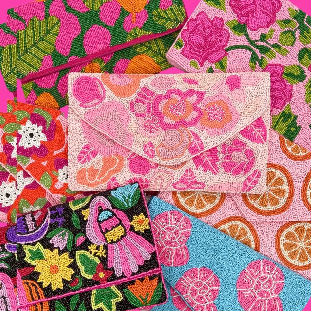 Handmade Floral Beaded Clutch Purse, Vibrant Colorful Crossbody Purse Perfect for Summer Outfits, Birthdays, Bachelorette Parties, and Gifts