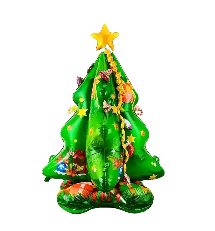 2024 - 55" 4D Aluminum Foil Balloon Christmas Tree Decoration with Start and Garland- Self-Sealing - 55 inches Set Colorful Standing Tape Topper Traditional Print Pump Glass christmas decoration