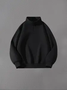 Women's Solid Drop Shoulder Half Zip Up Funnel Neck Sweatshirt, Casual Long Sleeve Pullover for Fall & Winter, Women's Clothes for Daily Wear