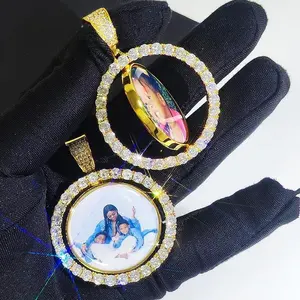 [ICE HUE]18K Gold Vacuum Plated Copper with 5A+ Sri Lanka Zircon Double-Sided Custom Photo Medallions Spinning Pendant With Necklace Miami Italy Mexico & Micro Inspired for Women & Men Luxury Jewelry,Daily Wear,Casual Fashion,Gift,Chicano,Classic,Hip Hop