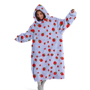 hoodie blanket，Wearable Blanket，Women's Hooded Blanket Sweatshirt, Strawberry Pattern Wearable Blanket, Casual Loose Fit Homerobe with Big Pocket, Christmas Gift，Christmas Gift,Valentine's Day gift, Soft Comfy Blanket