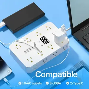 USB Multi-Port PD Fast Charging Power Strip with Side Outlets & Extension Cord