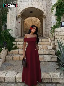 Elegant Off-Shoulder Dress with Waist Design, Simple and Classic Party Wear, Women's Stylish Evening Dress for Special Occasions