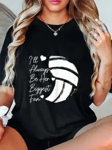 100% Cotton Unisex Volleyball Mom Her Biggest Fan Volleyball Daughter T-Shirt