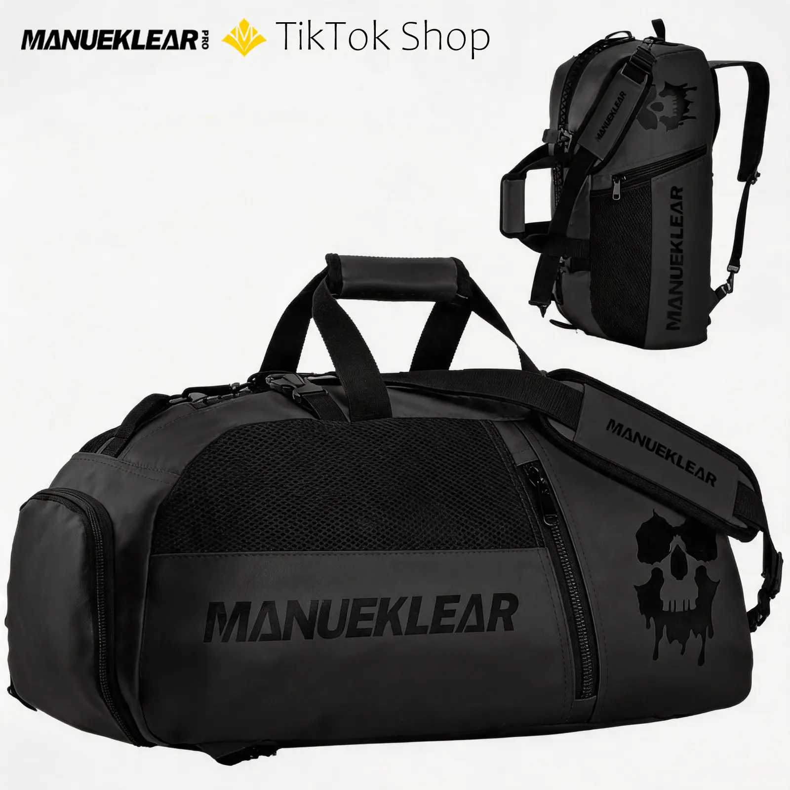 MANUEKLEAR 3-in-1 Waterproof Gym Duffle Bag with Shoe Compartment, Wet Dry Separation Sports Duffel, Multi Compartment Travel Workout Bag for Gym Camping Outdoor