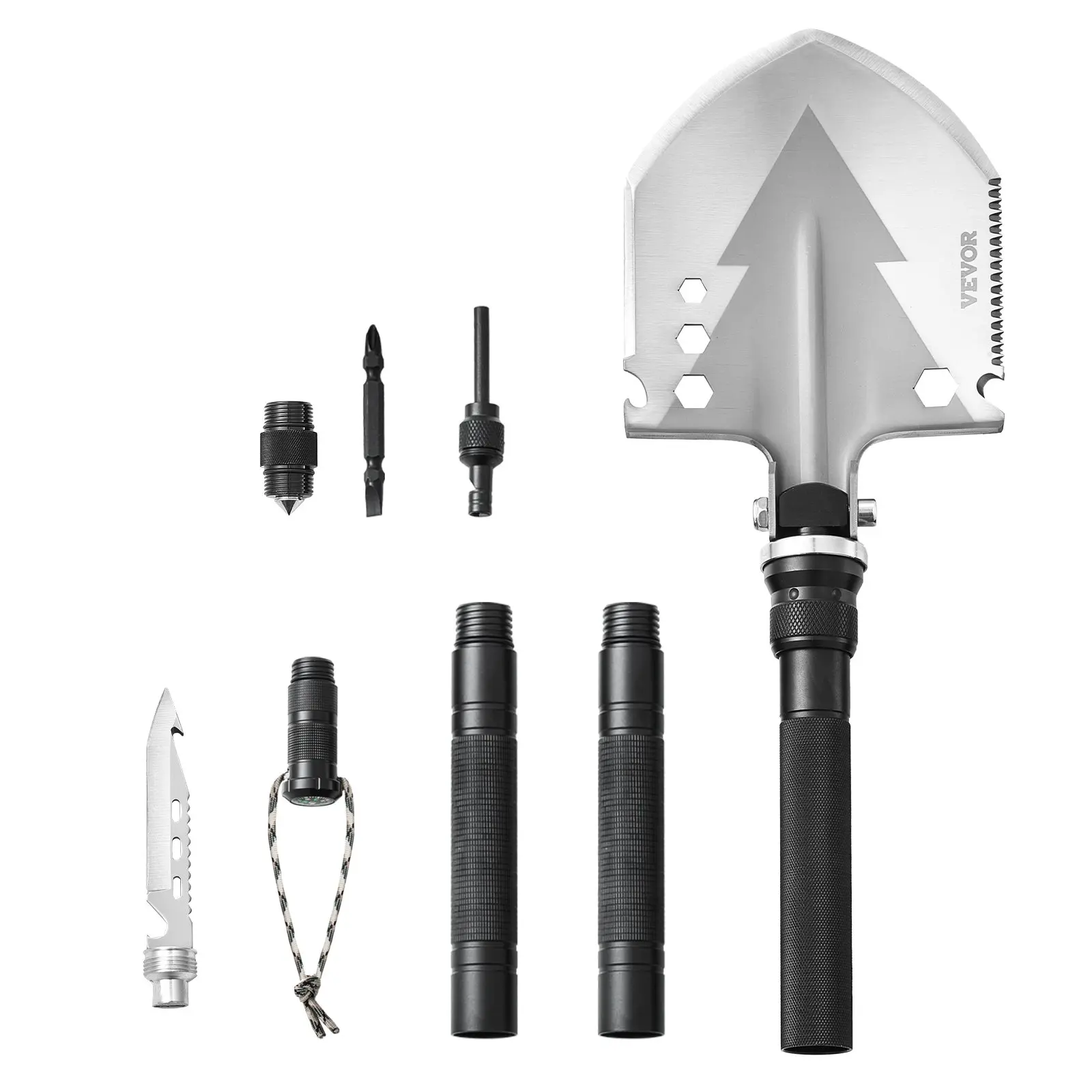 【DealsForYouDays】VEVOR Survival Shovel, 11 in 1 Camping Shovel Folding Multitool, Military Grade Portable Compact Tactical Shovel, Multifunction for Off-Roading, Camping, Hiking, Outdoor, Survivalist and Emergency Stainless Steel Tool