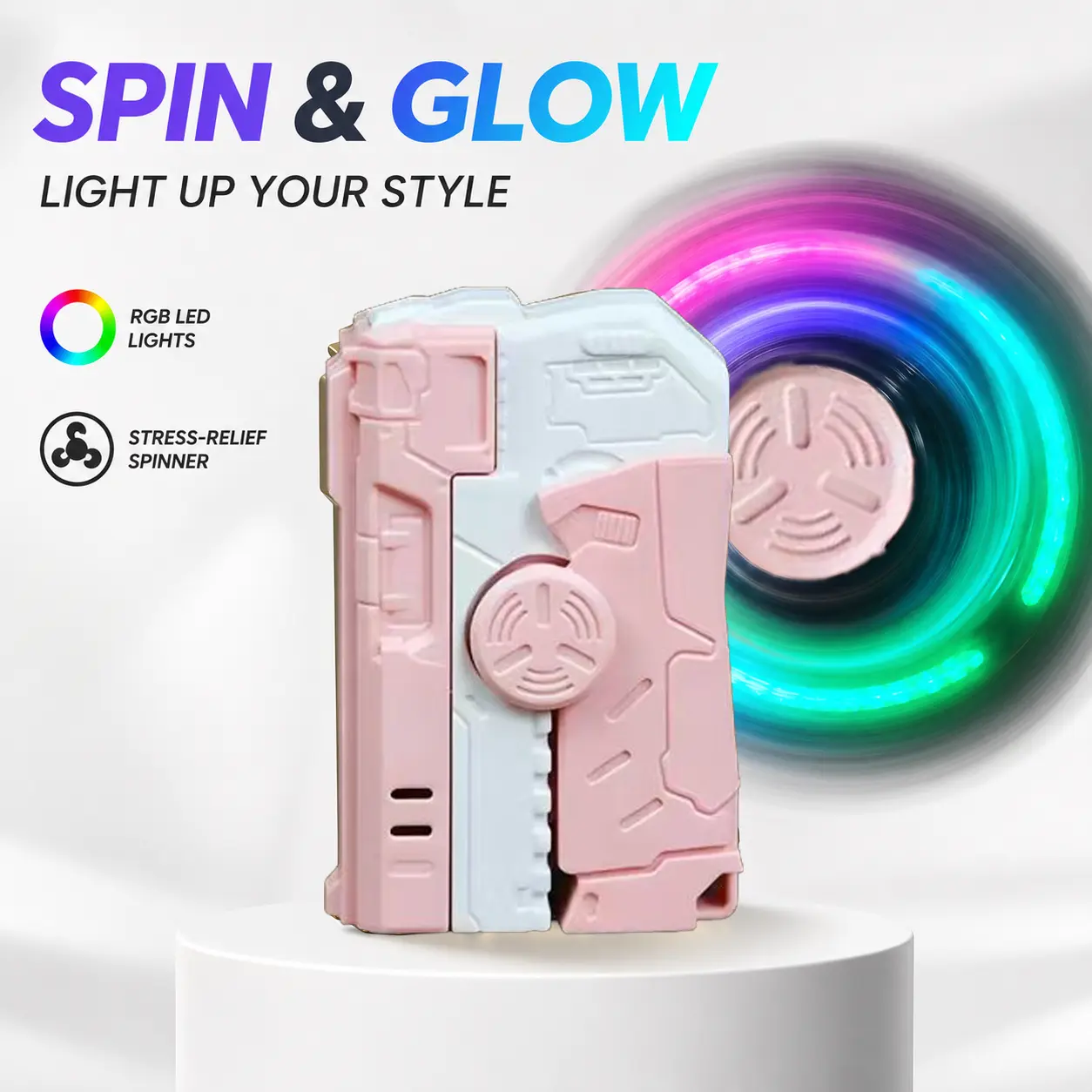 Glow-in-the-Dark Mecha Fidget Spinner - Sports & Outdoor Balance Training Equipment, Pocket Stress Relief Unisex Sensory Stress Reliever, Smooth Rotation EDC Toy, Festival Birthday Gift, Friends, Family, Small, Glowing Light, Light-Up, Colleagues, Decompr