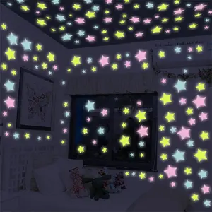 2PCS Colorful Glow in The Dark Luminous Stars Fluorescent Noctilucent Plastic Wall Stickers Murals Decals for Home Art Decor Bedroom Room Decorations Wall Décor