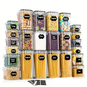 24pcs Plastic Food Storage Containers with Lids Clear Moisture-Proof Sealed Jars for Cereals Rice Pasta Tea Nuts Coffee Beans Home Kitchen Serving Items