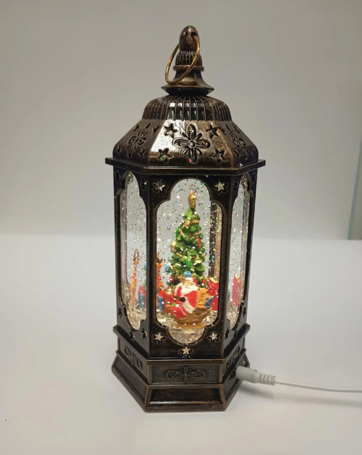 Lighted Snow Lantern Musical Christmas Lantern with Elegant Design and Glittering Effect
