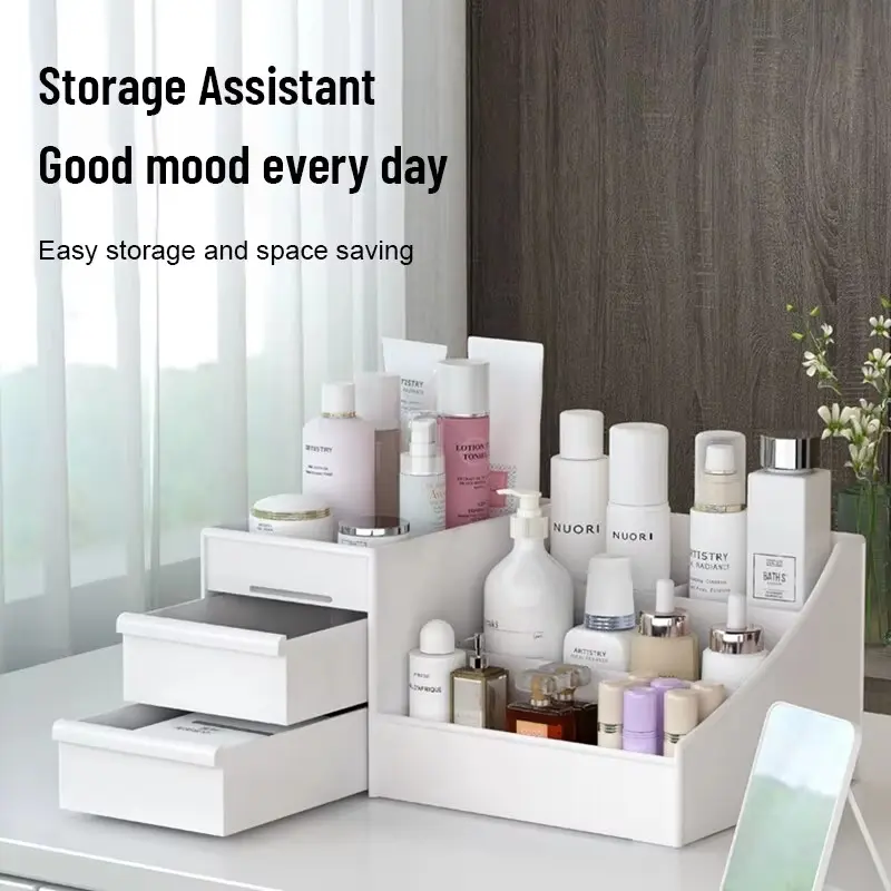 Minimalist and Tidy Drawer-style Makeup Cosmetic Organizer Suitable for Vanity Tables and Dorm Storage Shelves