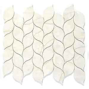 Tilingview 10-Sheet Peel and Stick Backsplash Tile for Kitchen, Self-Adhesive Mosaic Glossy Leaf Stick on Wall Tile with Gaps (Beige Yellow)
