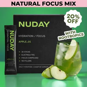 NUDAY Focus + Hydration Electrolyte Mix with Nootropics - 1,300mg+ Electrolytes, L-Theanine, L-Tyrosine, Sugar-Free, Vegan & 100% Natural. The Smarter Daily Hydration.