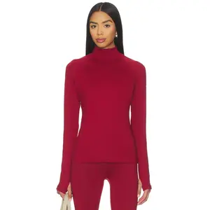 Varley Always Warm Mock Neck Baselayer Top in Red Dahlia Marl