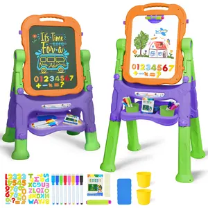 Joyooss Kids Easel, Adjustable Standing Art Easel for Toddler, Double Magnetic Drawing Board with Painting Accessories, Birthday Christmas Gift for Little Boys and Girls, Middle Size Purple Crafts Colorful Play Fun