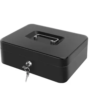 Cash Box with Money Tray - Large Money Box with Lock, Safe Box for Money 9.84" x 7.87" x 3.54" Black