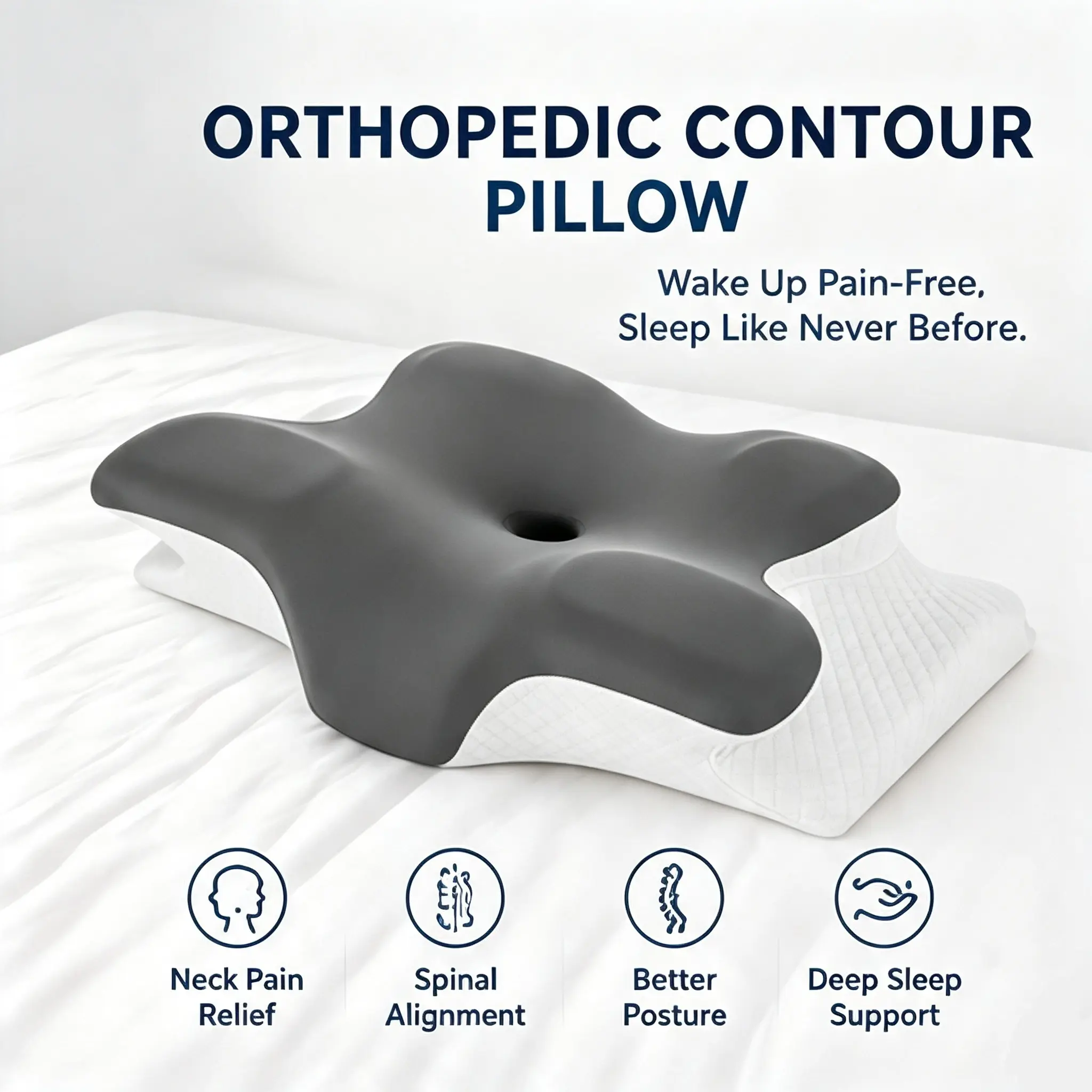 PillowTok Cooling Memory Neck Pillow, Adjustable Ergonomic Memory Foam Neck Pillows, Cervical Support