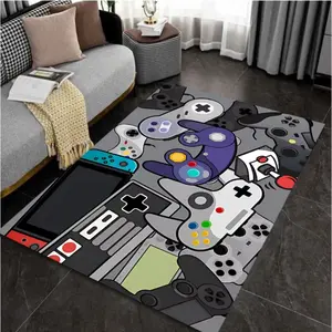 Retro Video Game Controllers & Consoles Flannel Area Rug, Gaming Rugs, Oversized Soft Plush Mat for Gaming Room, Bedroom NonSlip Game Pattern Home Decor for Gamer Enthusiasts