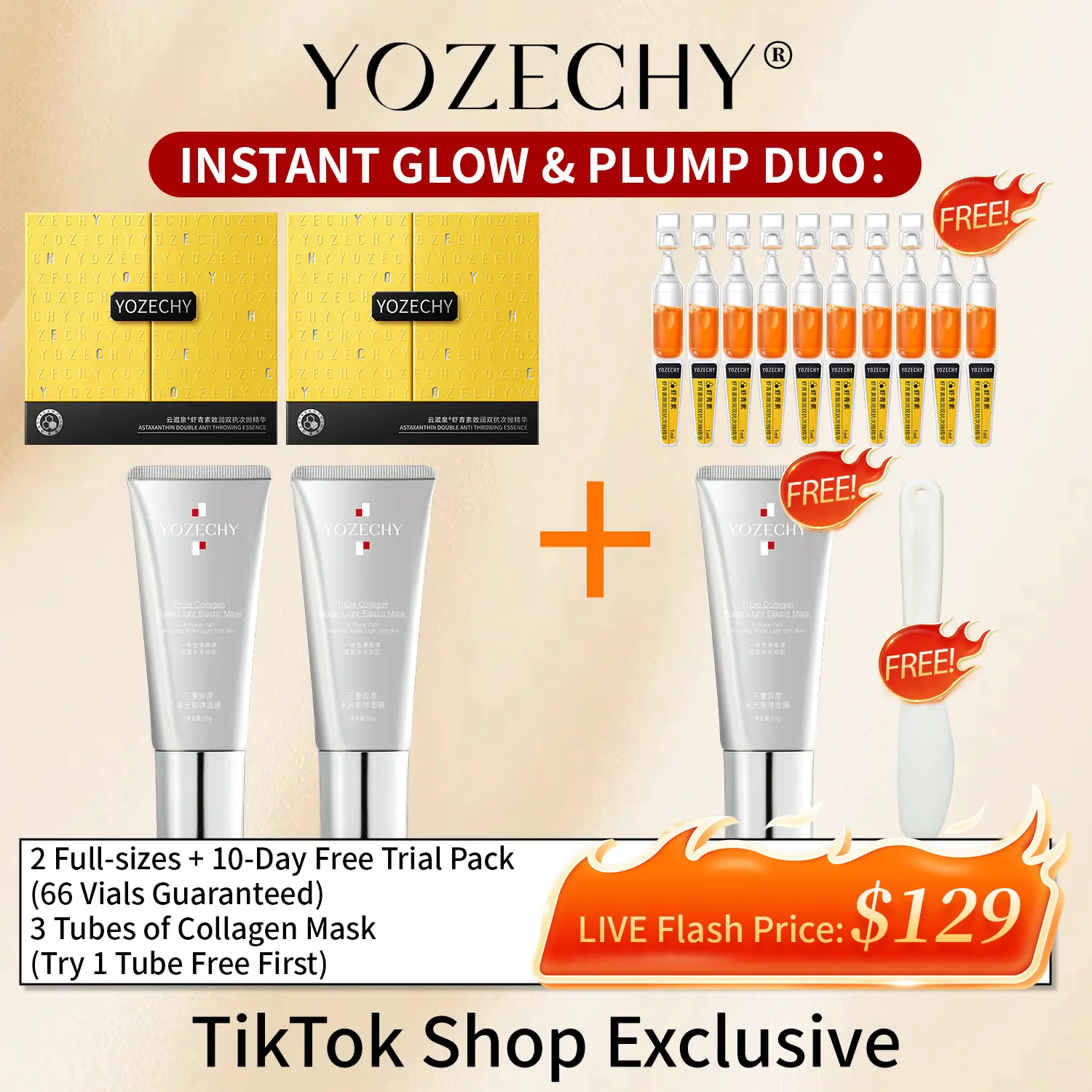 Instant Glow & Plump Duo - Astaxanthin Serum, Collagen Mask