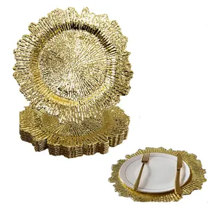 13 inch Gold plating Charger Plates,Reusable Round Plastic Reef Plate Chargers ,Round Shiny Elegant Decorative Charger Plate for Wedding Catering Parties Restaurant