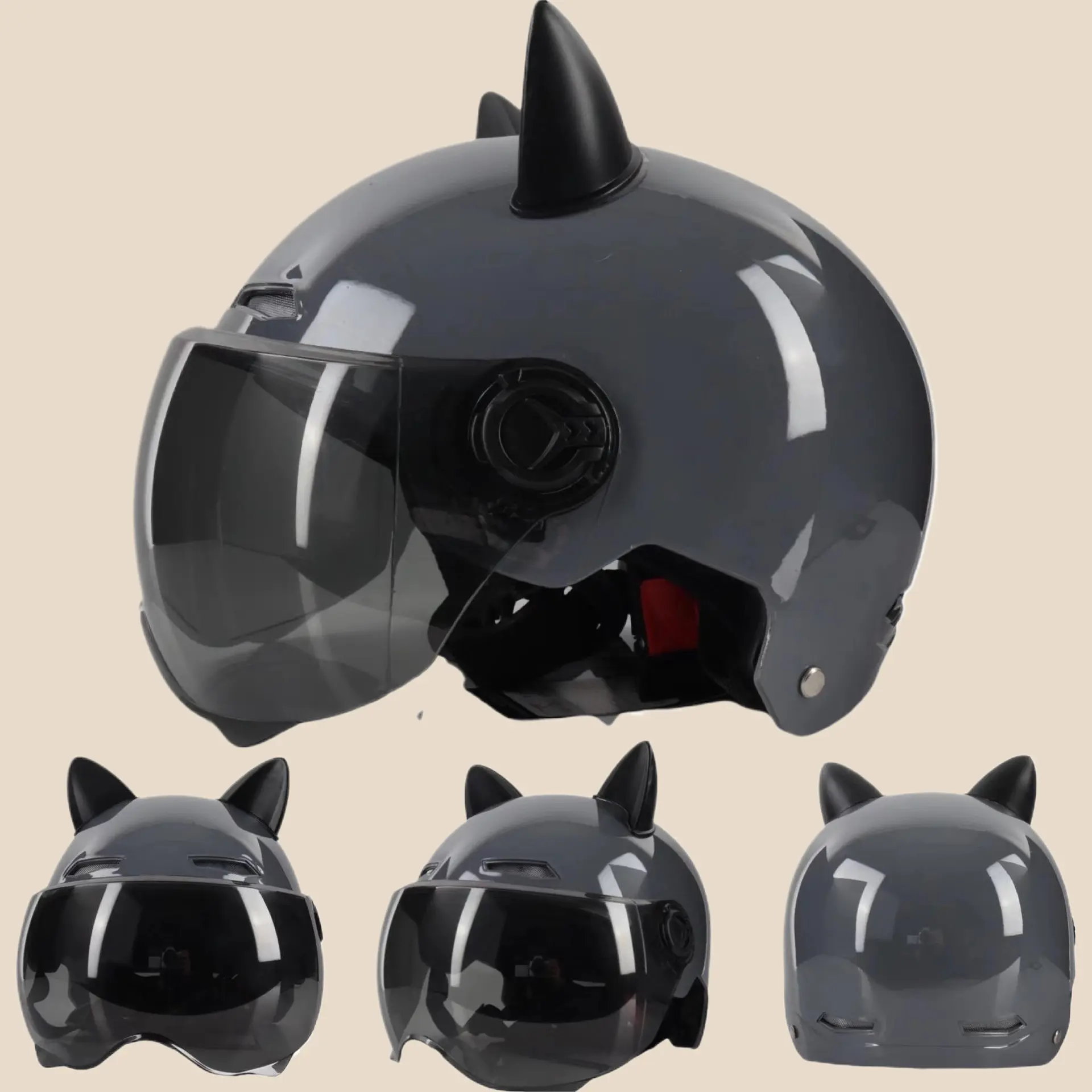 Unisex Harley-Style Half Helmet, Summer Universal Electric Bike Cat Ear Safety Cap, Lightweight Protective Riding Headgear with Windproof Breathable Hard-Shell & Visors, Wearable Gear for Men, Lightweight Protective Helmet, Riding Helmets