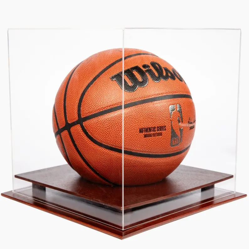 UV Protected Acrylic Basketball Display Case – Solid Wood Base