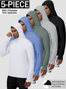 High-End Men's 5-Piece Athletic Hoodies | 90% Polyester 10% Spandex Flexible Stretchy Quick Dry Sun Protection Workout Wear#SummerVibes
