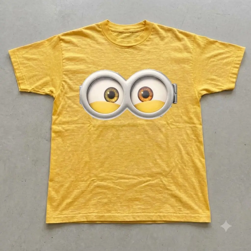 Yellow Minion Eyes Graphic Tee | Playful Cartoon Character Retro Statement Shirt