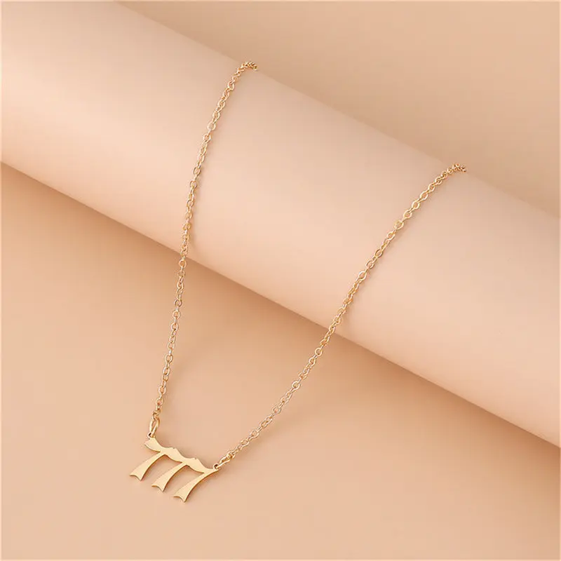 777 Angel Number Stainless Steel Necklace for Women, Auspicious Lucky Pendant, 0.2 oz, 17.7 inches + 2.0-inch Extension, Adjustable O-Chain Design, Gold Aesthetic Minimalist Spiritual Manifestation Gift Choker, Casual