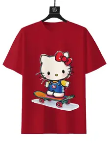 Sanrio Skateboard Hello Kitty Graffiti Tee Red T-Shirt with Cartoon Character Design for Fans of Sanrio Characters